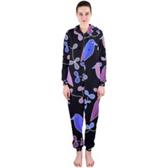 Flowers And Birds - Blue And Purple Hooded Jumpsuit (ladies) 