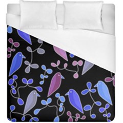 Flowers And Birds - Blue And Purple Duvet Cover (king Size) by Valentinaart