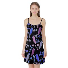 Flowers And Birds - Blue And Purple Satin Night Slip