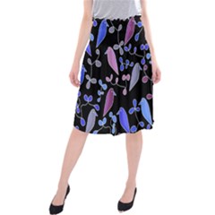 Flowers And Birds - Blue And Purple Midi Beach Skirt by Valentinaart