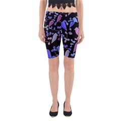 Flowers And Birds - Blue And Purple Yoga Cropped Leggings