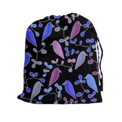 Flowers And Birds - Blue And Purple Drawstring Pouches (xxl) by Valentinaart