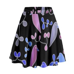 Flowers And Birds - Blue And Purple High Waist Skirt