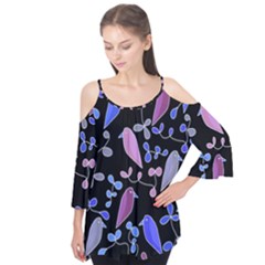 Flowers And Birds - Blue And Purple Flutter Tees