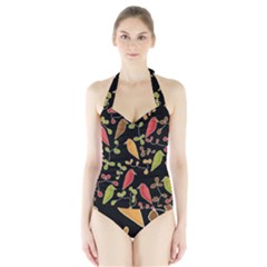 Flowers And Birds  Halter Swimsuit by Valentinaart