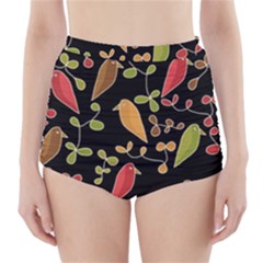 Flowers And Birds  High-waisted Bikini Bottoms