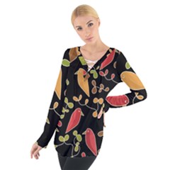 Flowers And Birds  Women s Tie Up Tee