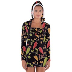 Flowers And Birds  Women s Long Sleeve Hooded T-shirt by Valentinaart