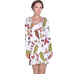 Birds And Flowers 3 Long Sleeve Nightdress by Valentinaart