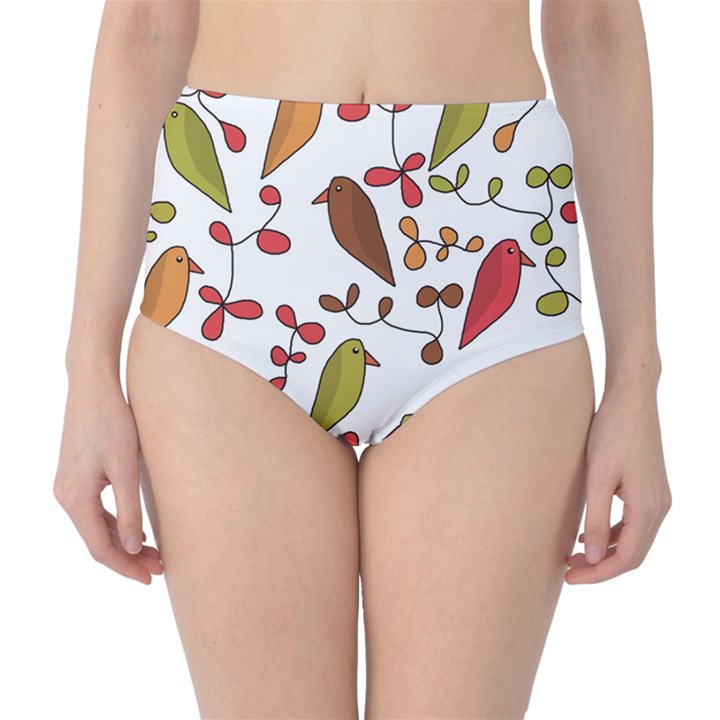 Birds and flowers 3 High-Waist Bikini Bottoms