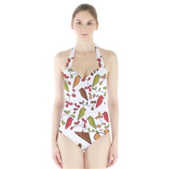 Birds And Flowers 3 Halter Swimsuit