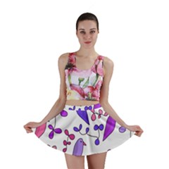 Flowers And Birds Pink Mini Skirt