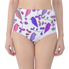 Flowers And Birds Pink High-waist Bikini Bottoms