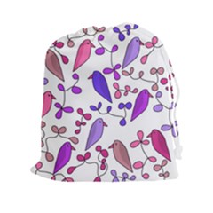 Flowers And Birds Pink Drawstring Pouches (xxl)