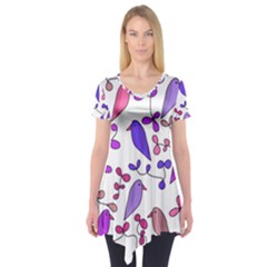 Flowers And Birds Pink Short Sleeve Tunic 