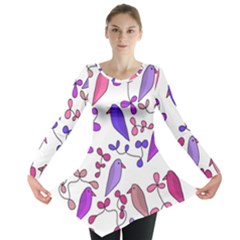 Flowers And Birds Pink Long Sleeve Tunic 