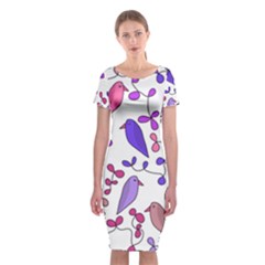 Flowers And Birds Pink Classic Short Sleeve Midi Dress