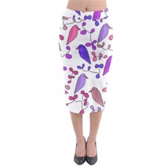 Flowers And Birds Pink Midi Pencil Skirt