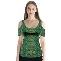 Magic Peacock Night Butterfly Sleeve Cutout Tee 