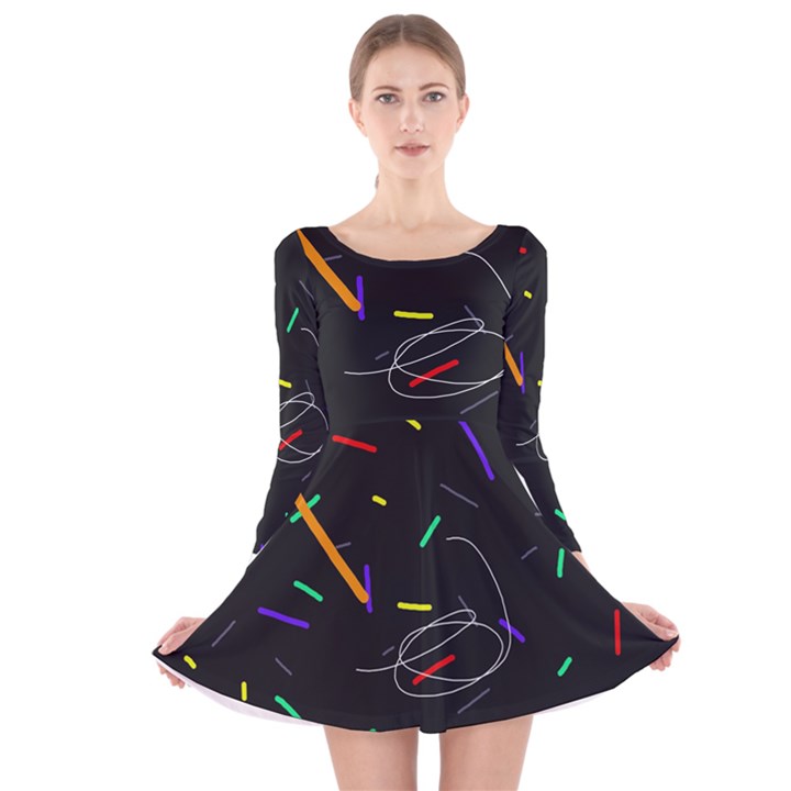 Colorful beauty Long Sleeve Velvet Skater Dress