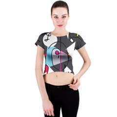 Abstract Bird Crew Neck Crop Top by Moma