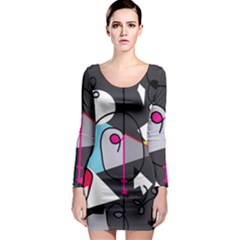 Abstract Bird Long Sleeve Bodycon Dress