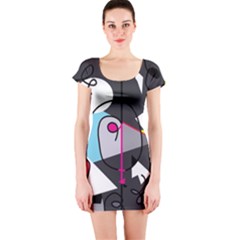 Abstract Bird Short Sleeve Bodycon Dress