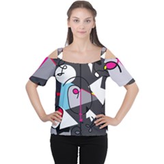 Abstract Bird Women s Cutout Shoulder Tee