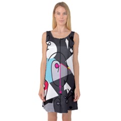 Abstract Bird Sleeveless Satin Nightdress