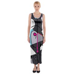 Abstract Bird Fitted Maxi Dress