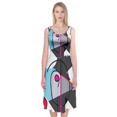 Abstract Bird Midi Sleeveless Dress