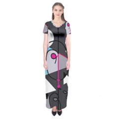 Abstract Bird Short Sleeve Maxi Dress