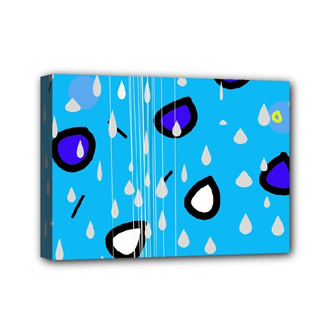 Rainy Day - Blue Mini Canvas 7  X 5  by Moma