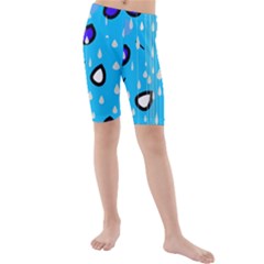 Rainy Day - Blue Kids  Mid Length Swim Shorts