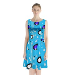 Rainy Day - Blue Sleeveless Chiffon Waist Tie Dress