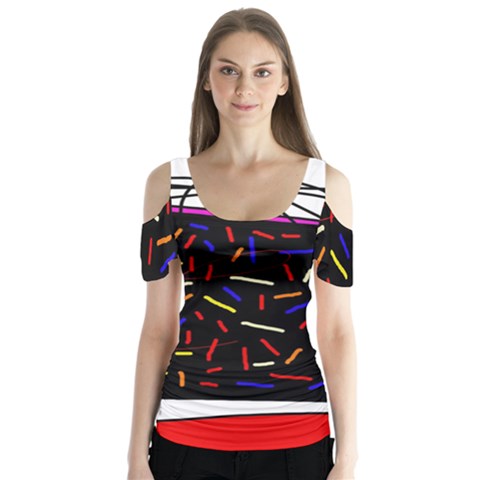 Color Tv Butterfly Sleeve Cutout Tee  by Moma