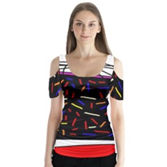 Color Tv Butterfly Sleeve Cutout Tee 