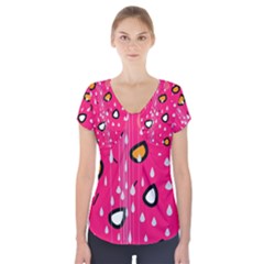 Rainy Day - Pink Short Sleeve Front Detail Top by Moma