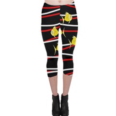 Five Yellow Fish Capri Leggings  by Valentinaart