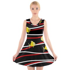 Five Yellow Fish V-neck Sleeveless Skater Dress