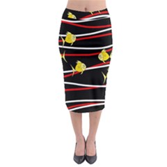 Five Yellow Fish Midi Pencil Skirt by Valentinaart