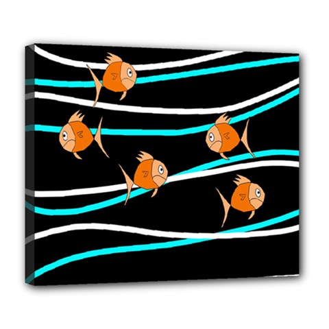 Five Orange Fish Deluxe Canvas 24  X 20   by Valentinaart