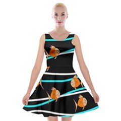 Five Orange Fish Velvet Skater Dress by Valentinaart