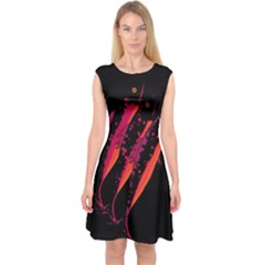 Red Fish Capsleeve Midi Dress