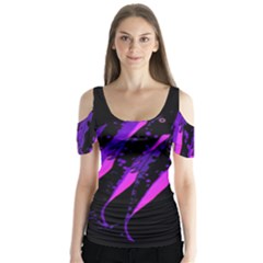 Purple Fish Butterfly Sleeve Cutout Tee 