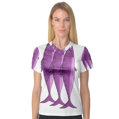 Mackerel - Magenta Women s V-neck Sport Mesh Tee by Valentinaart