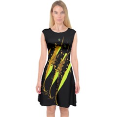 Yellow Fish Capsleeve Midi Dress