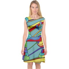 Abstract Machine Capsleeve Midi Dress