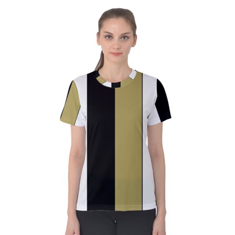 Black Brown Gold White Stripes Elegant Festive Stripe Pattern Women s Cotton Tee by yoursparklingshop