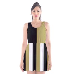 Black Brown Gold White Stripes Elegant Festive Stripe Pattern Scoop Neck Skater Dress